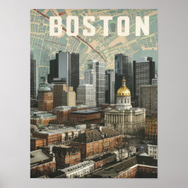 Boston, Boston Massachusetts City Skyline mit Kart Poster