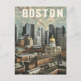 Boston, Boston Massachusetts City Skyline mit Kart Postkarte