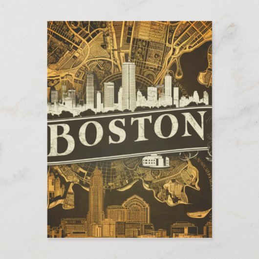 Boston, Boston Massachusetts City Skyline mit Kart Postkarte (Vorderseite)