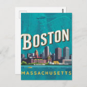 Boston, Boston Massachusetts City Skyline mit Kart Postkarte (Vorne/Hinten)