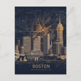 Boston, Boston Massachusetts City Skyline mit Kart Postkarte