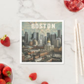 Boston, Boston Massachusetts City Skyline mit Kart Serviette (Beispiel)