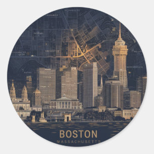 Boston, Boston Massachusetts Stadt-Skyline mit Kar Runder Aufkleber