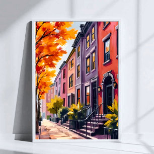 Boston Brownstones Aquarell Massachusetts Poster