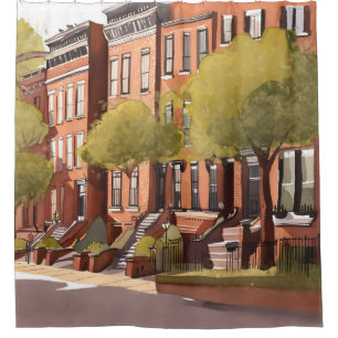 Boston Brownstones   Beacon Street Aquarell Duschvorhang