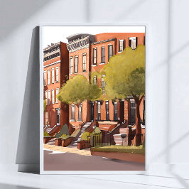 Boston Brownstones | Beacon Street Aquarell-Kunst Poster