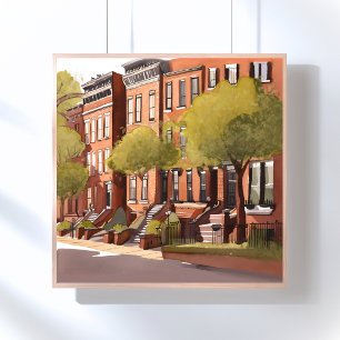 Boston Brownstones   Beacon Street Aquarell Poster
