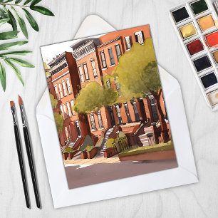 Boston Brownstones   Beacon Street Aquarellkarte