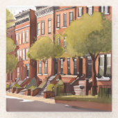 Boston Brownstones | Beacon Street Watercolor Glasuntersetzer (Vorderseite)