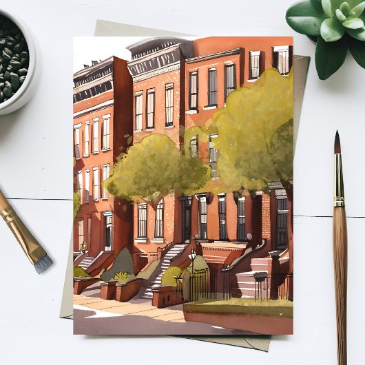 Boston Brownstones | Beacon Street Watercolor Postkarte