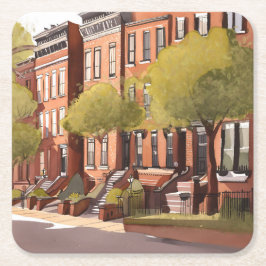 Boston Brownstones | Beacon Street Watercolor Rechteckiger Pappuntersetzer