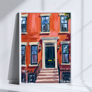 Boston Brownstones Massachusetts Aquarell-Kunst Poster