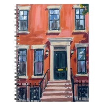 Boston Brownstones Massachusetts Aquarell