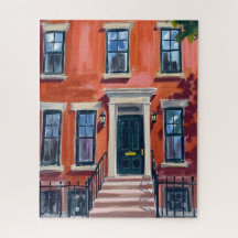 Boston Brownstones Massachusetts Aquarell