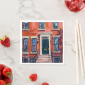 Boston Brownstones Massachusetts Aquarell Serviette (Beispiel)