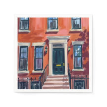 Boston Brownstones Massachusetts Aquarell