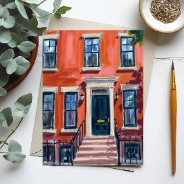 Boston Brownstones Massachusetts Wasserfarbe Postkarte