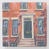 Boston Brownstones Massachusetts Watercolor Steinuntersetzer (Vorderseite)