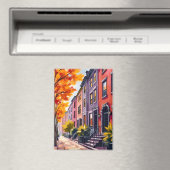 Boston Brownstones Wasserfarbe Massachusetts Magnet (In Situ (Geschirrspüler))