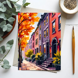 Boston Brownstones Wasserfarbe Massachusetts Postkarte