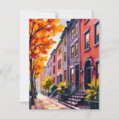 Boston Brownstones Watercolor Massachusetts Card (Vorderseite)
