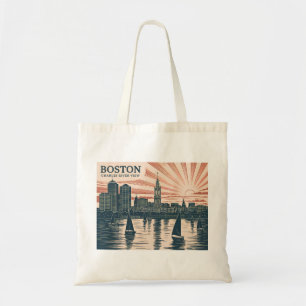 Boston Charles River Sailboats Skyline Art Vintag Tragetasche