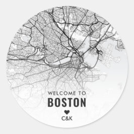 Boston City Map | Begrüßung Runder Aufkleber