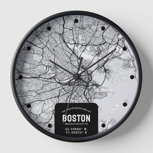 Boston City Map Clock Uhr (Vorderseite)
