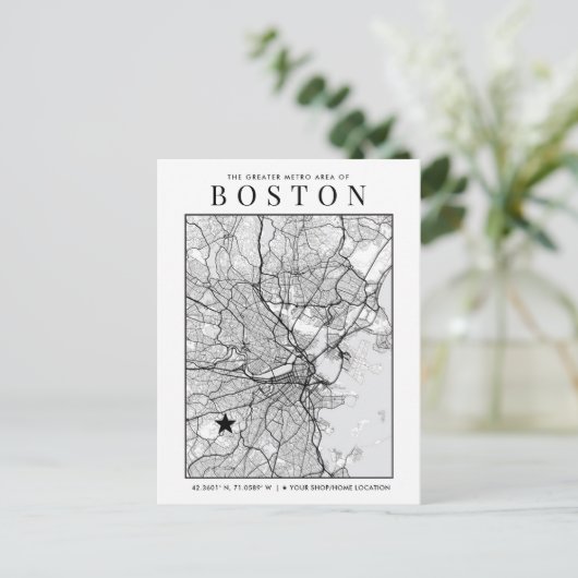 Boston City Map + Location Marker Postkarte (Stehend Vorderseite)