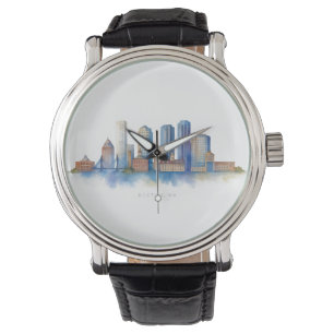 Boston City Skyline Aquarell Modernes Boston MA Armbanduhr