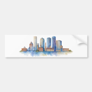 Boston City Skyline Aquarell   Modernes Boston MA  Autoaufkleber