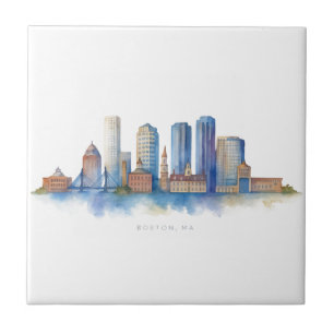 Boston City Skyline Aquarell Modernes Boston MA Fliese
