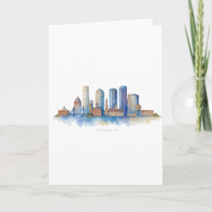 Boston City Skyline Aquarell   Modernes Boston MA  Karte