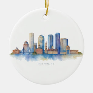 Boston City Skyline Aquarell Modernes Boston MA Keramik Ornament