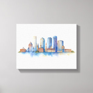 Boston City Skyline Aquarell Modernes Boston MA Leinwanddruck