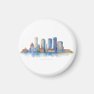 Boston City Skyline Aquarell Modernes Boston MA Magnet