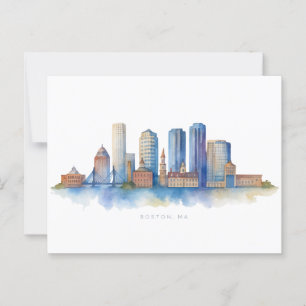 Boston City Skyline Aquarell Modernes Boston MA Postkarte