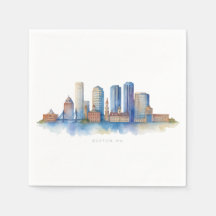 Boston City Skyline Aquarell | Modernes Boston MA