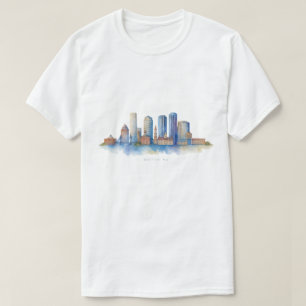Boston City Skyline Aquarell Modernes Boston MA T-Shirt