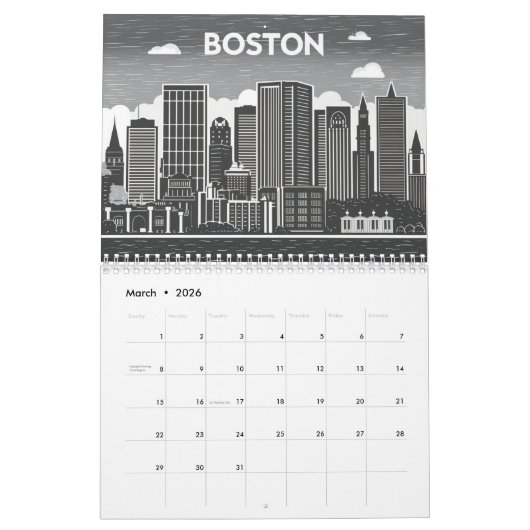 Boston City Skyline, Boston Ma Kalender (Mär 2026)