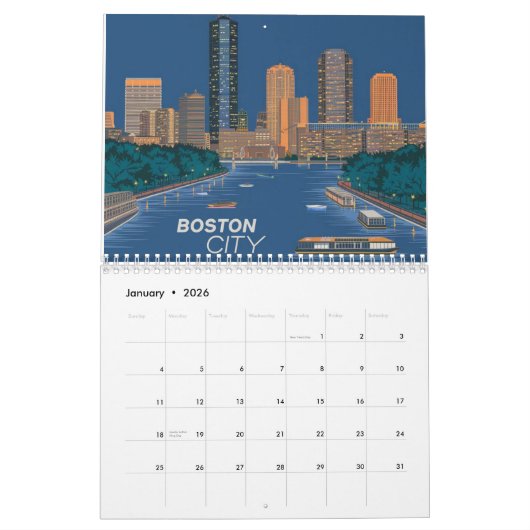 Boston City Skyline, Boston Ma Kalender (Jan 2026)