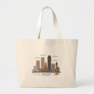 Boston City Skyline, Boston MA-Silhouette Jumbo Stoffbeutel