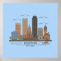 Boston City Skyline, Boston MA-Silhouette