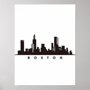 Boston City Skyline, Boston MA-Silhouette Poster