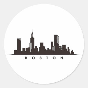 Boston City Skyline, Boston MA-Silhouette Runder Aufkleber