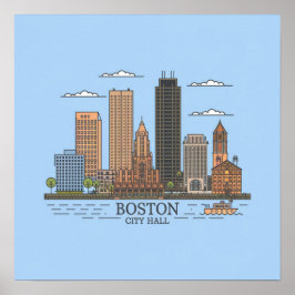 Boston City Skyline, Boston ma skyline Poster