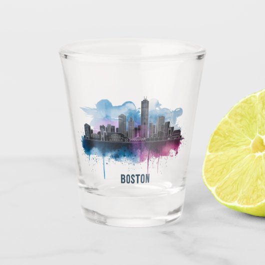 Boston City Skyline, Boston Ma Skyline Schnapsglas (Vorderseite)