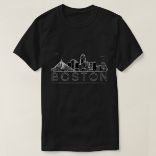 Boston City Skyline Kontur Schwarz-weiß T-Shirt