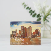 Boston City Skyline Massachusetts Vintage Malerei Postkarte (Stehend Vorderseite)