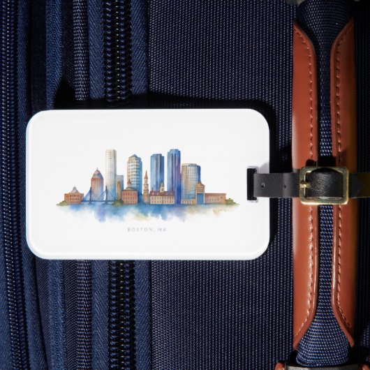 Boston City Skyline | Modernes Boston MA Gepäckanhänger (Vorderseite Insitu 4)